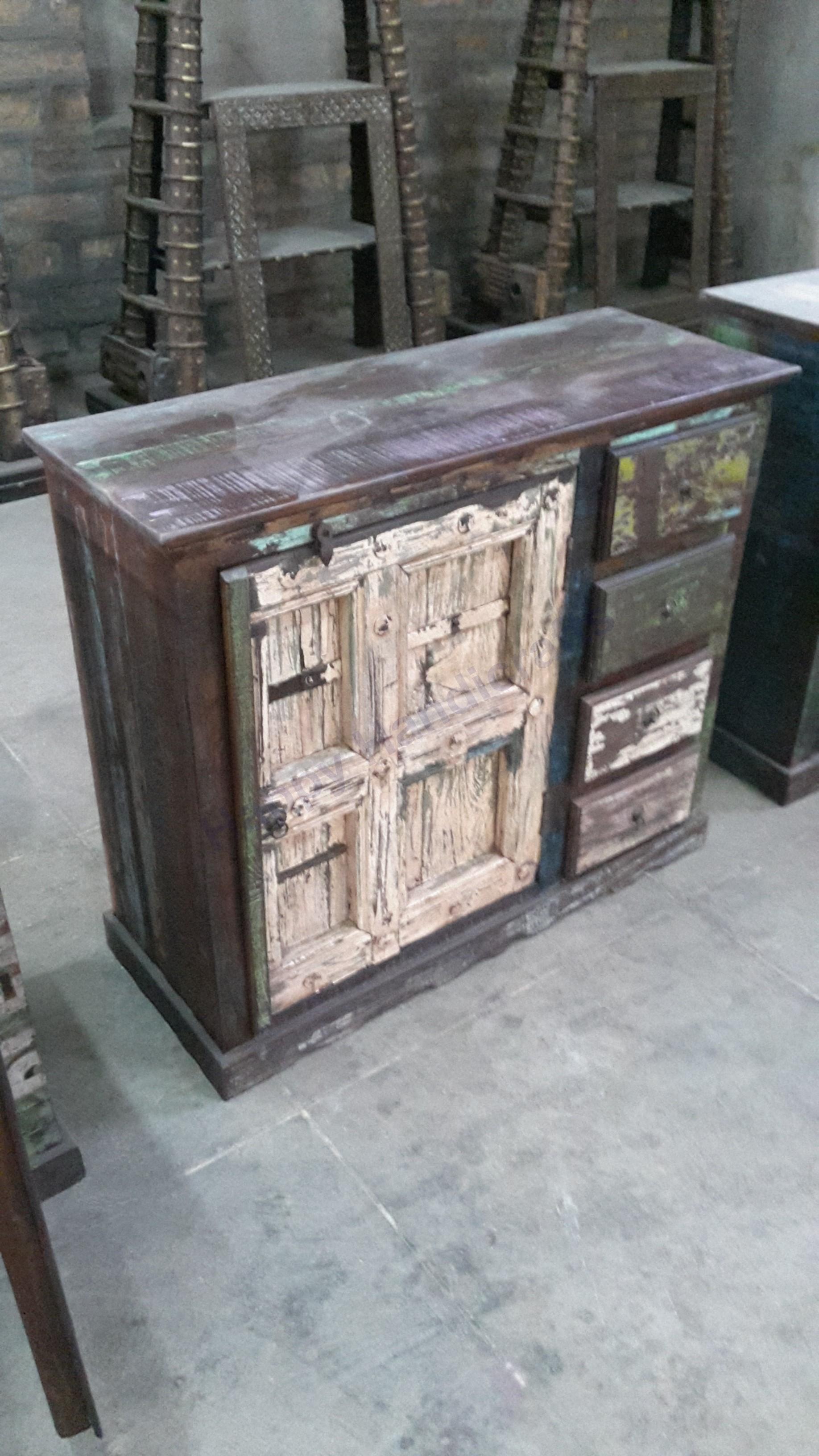 Indian wooden hand made four drawer reclaimed chest